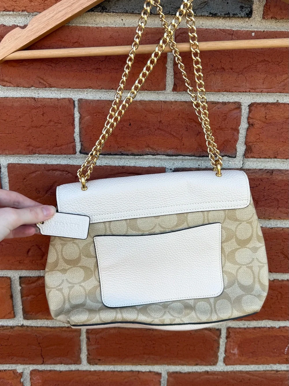 Coach Tammie Floral Appliqué Signature Canvas Shoulder Bag in Chalk/Tan